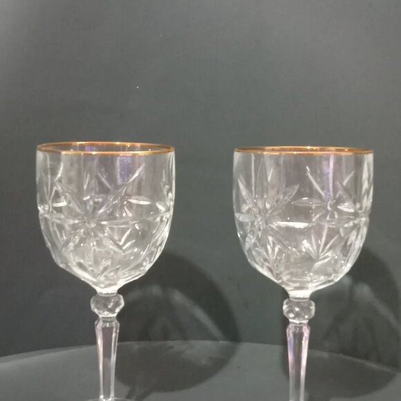 Avon made in France Crystal goblets gold rim 24% lead drinking glass - Picture 6 of 6